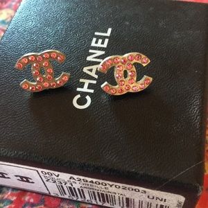 Chanel pink crystal stud earrings